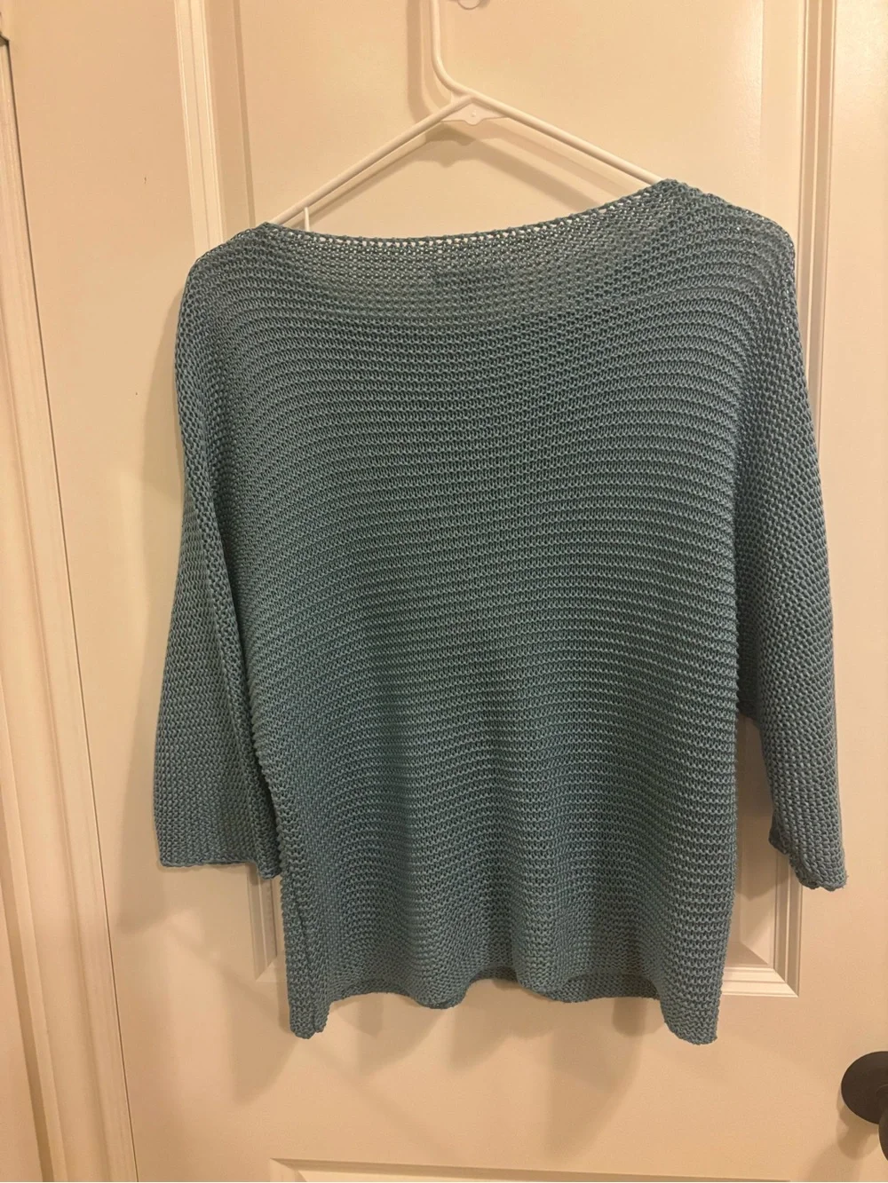 Women's Carina Ricci Made in ITALY Open-Knit Scoop Neck Sweater in Dusty Blue-S